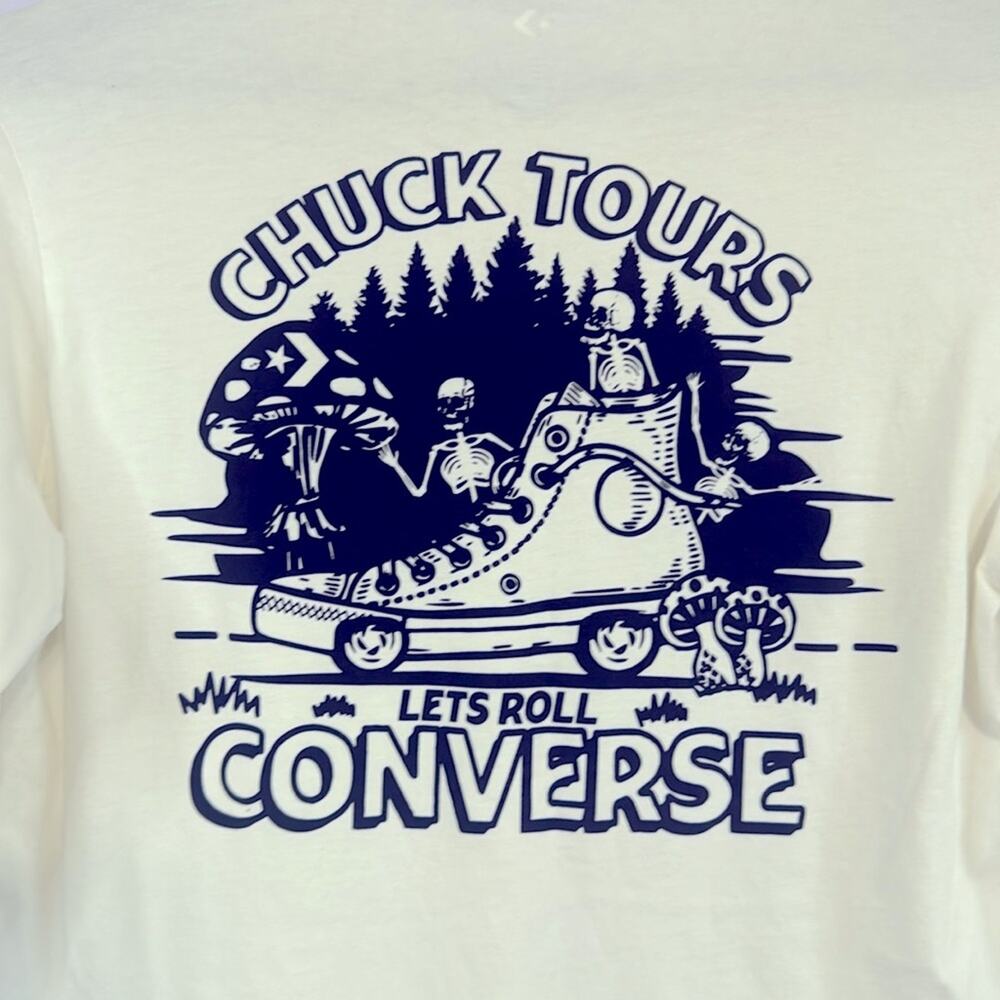 Converse White Long Sleeve Graphics Tee Casual Cotton Size XS - Picture 4 of 6